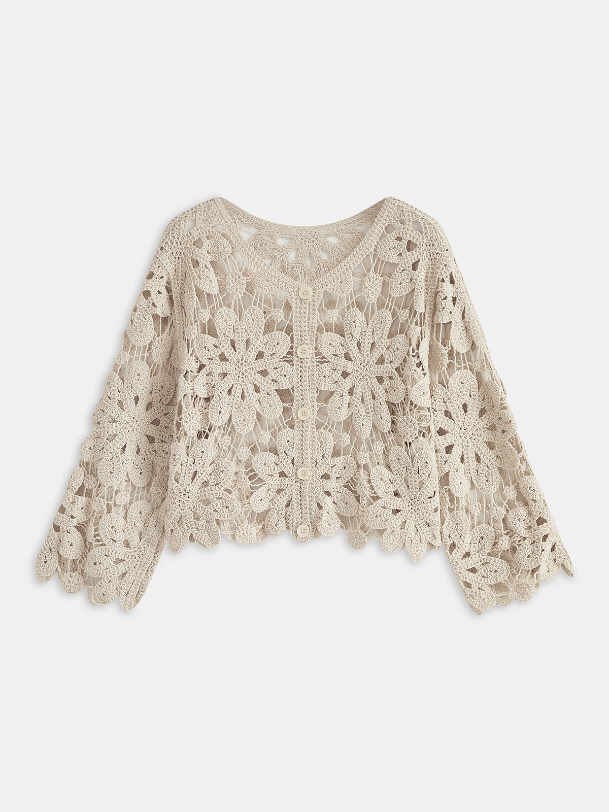 Kurze Strickjacke mit Blumenmuster