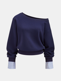 Gestreiftes Off-Shoulder-Sweatshirt mit Bündchen