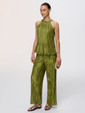 Ensemble top bustier et pantalon plissés verticaux