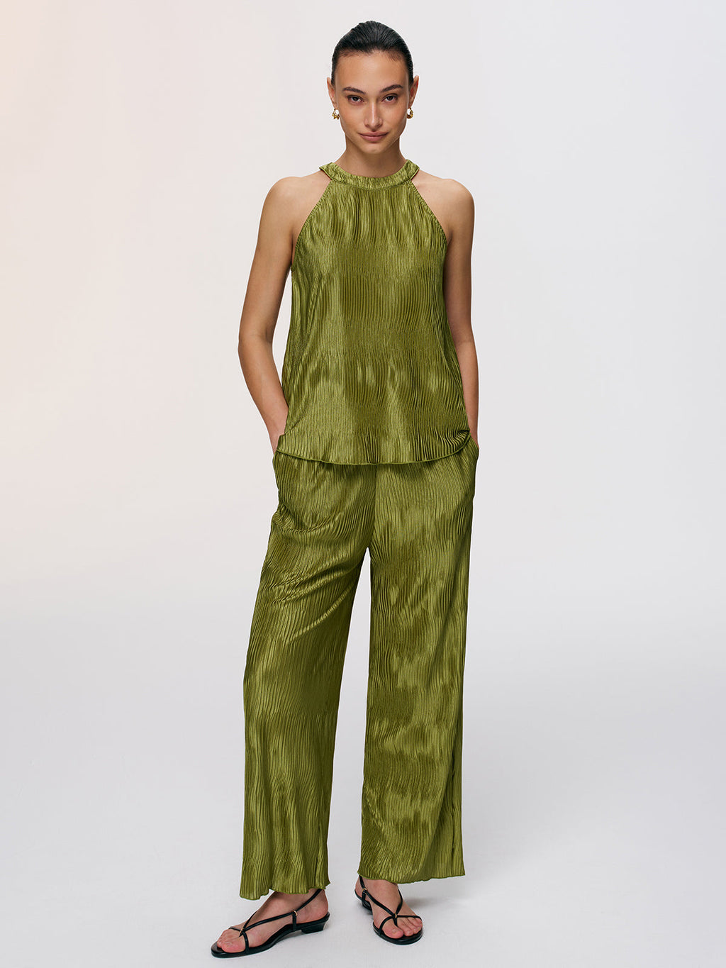Ensemble top bustier et pantalon plissés verticaux