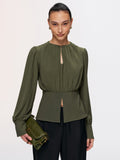 Keyhole Cut-Out Peplum Blouse
