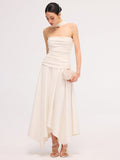 Midi-Kleid mit asymmetrischem Saum, Raffungen und Neckholder