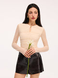 Keyhole transparentes Langarm-Top mit Raffungen