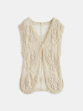 Crochet V-Neck Openwork Knit Vest