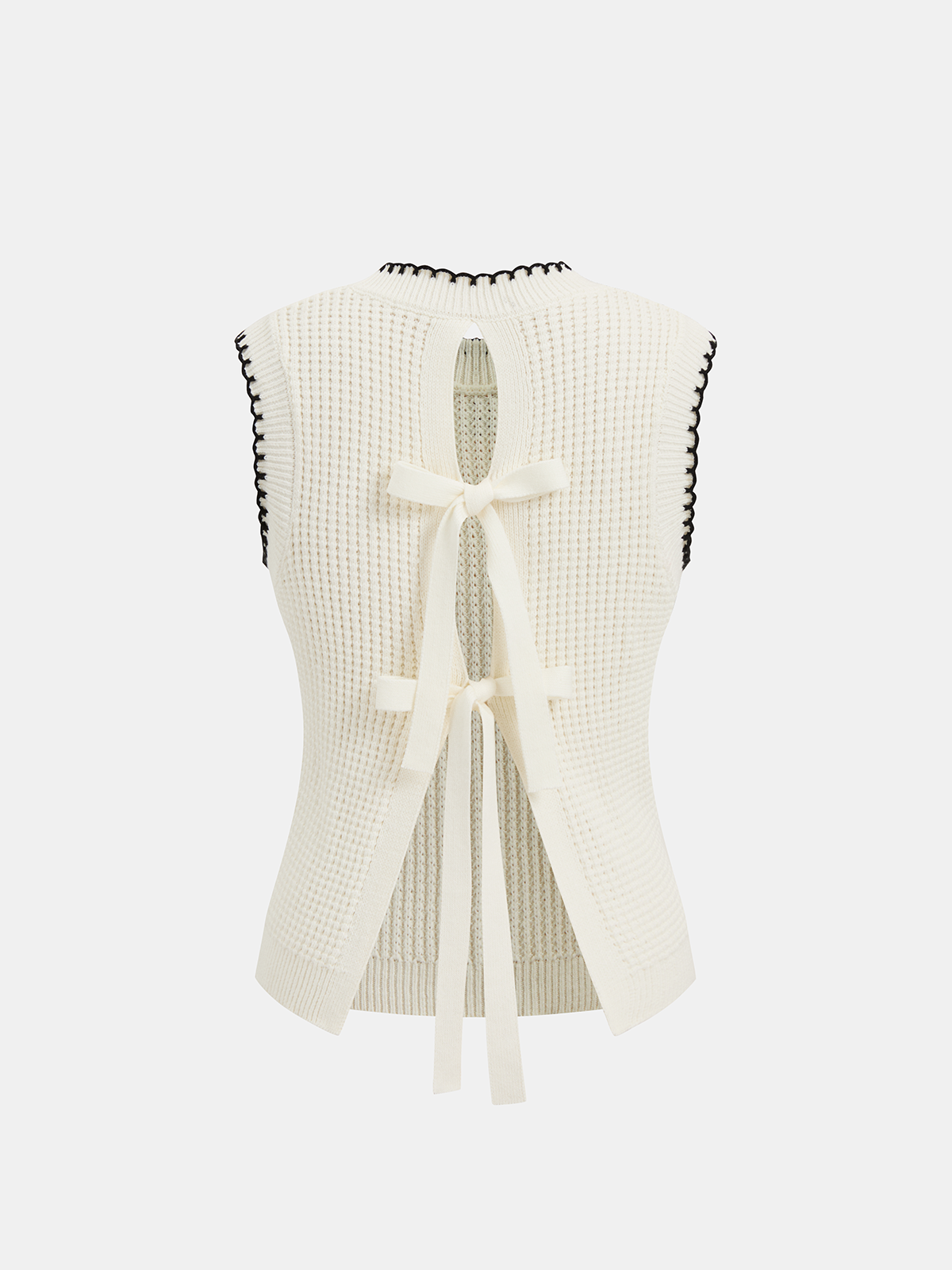 Haut sans manches en tricot gaufré avec nœud décoratif