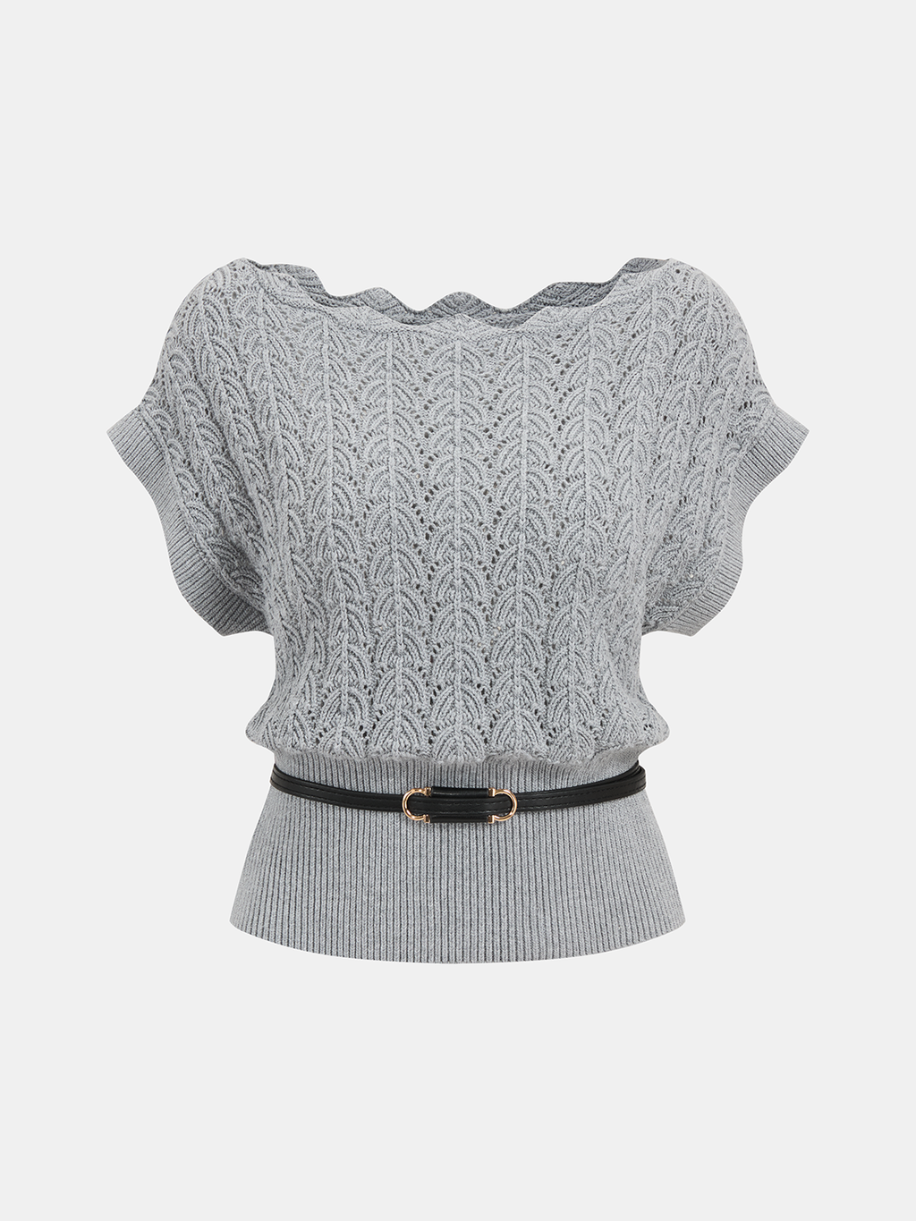 Haut en maille à encolure festonnée avec ceinture