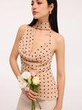 Gepunktete Neckholder-Drapiert-Bluse