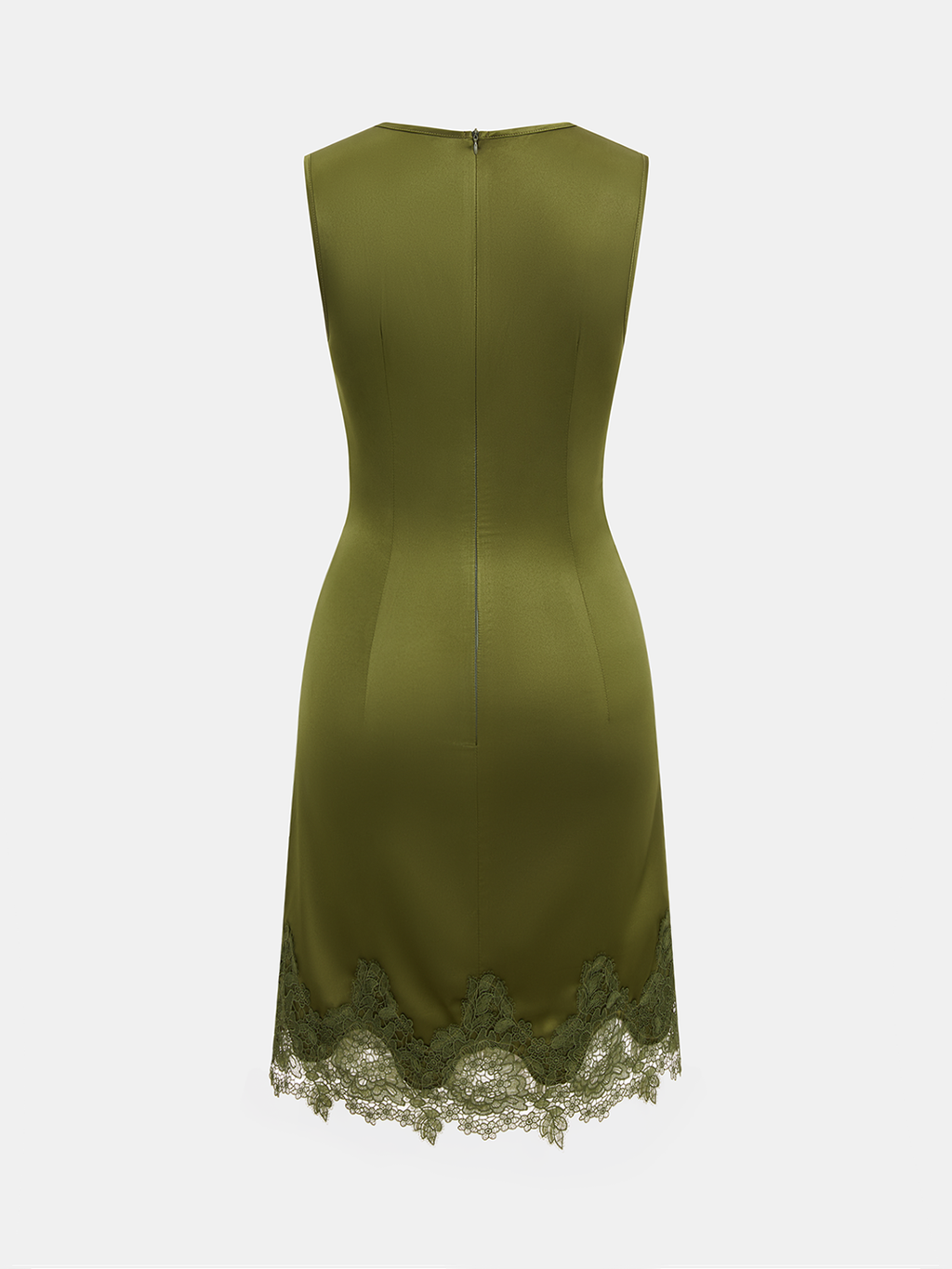 Robe Courte Sans Manches Froncée à Ourlet en Dentelle et Satin