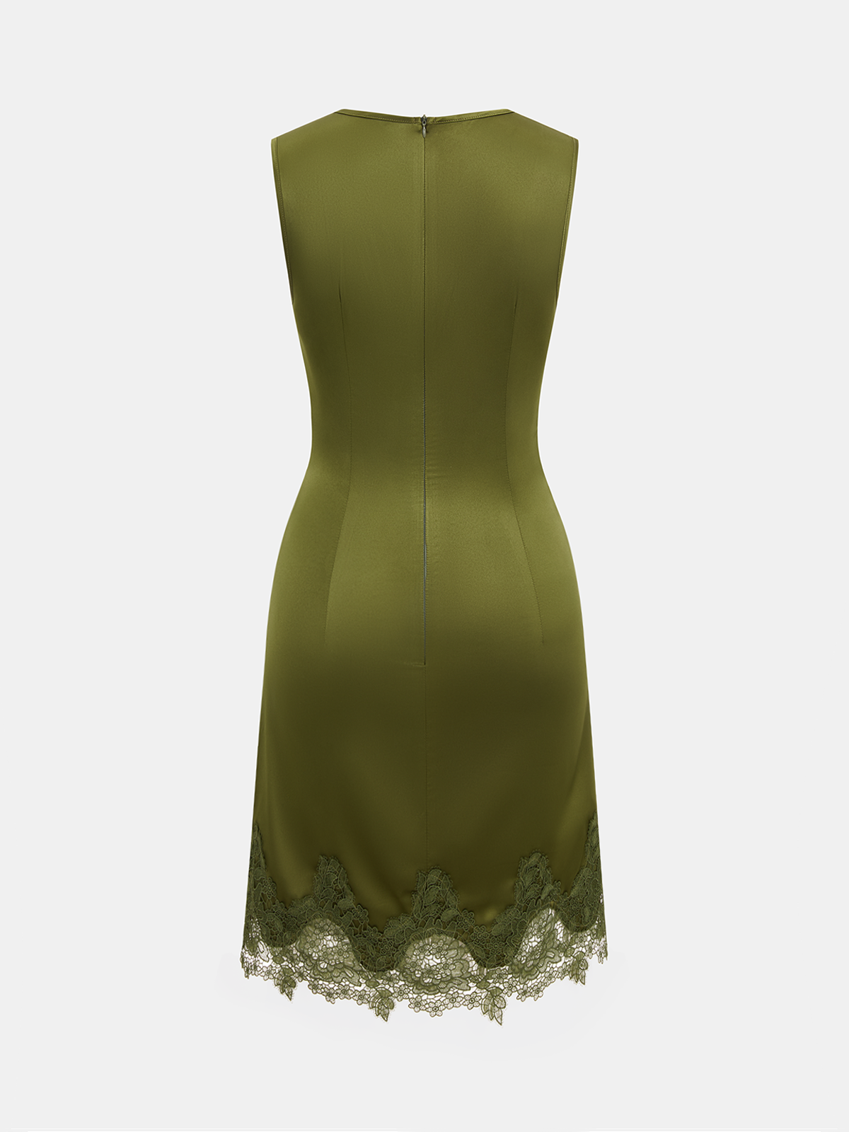 Satiniertes Minikleid mit Spitzenbesatz am Saum und Raffungen, ärmellos