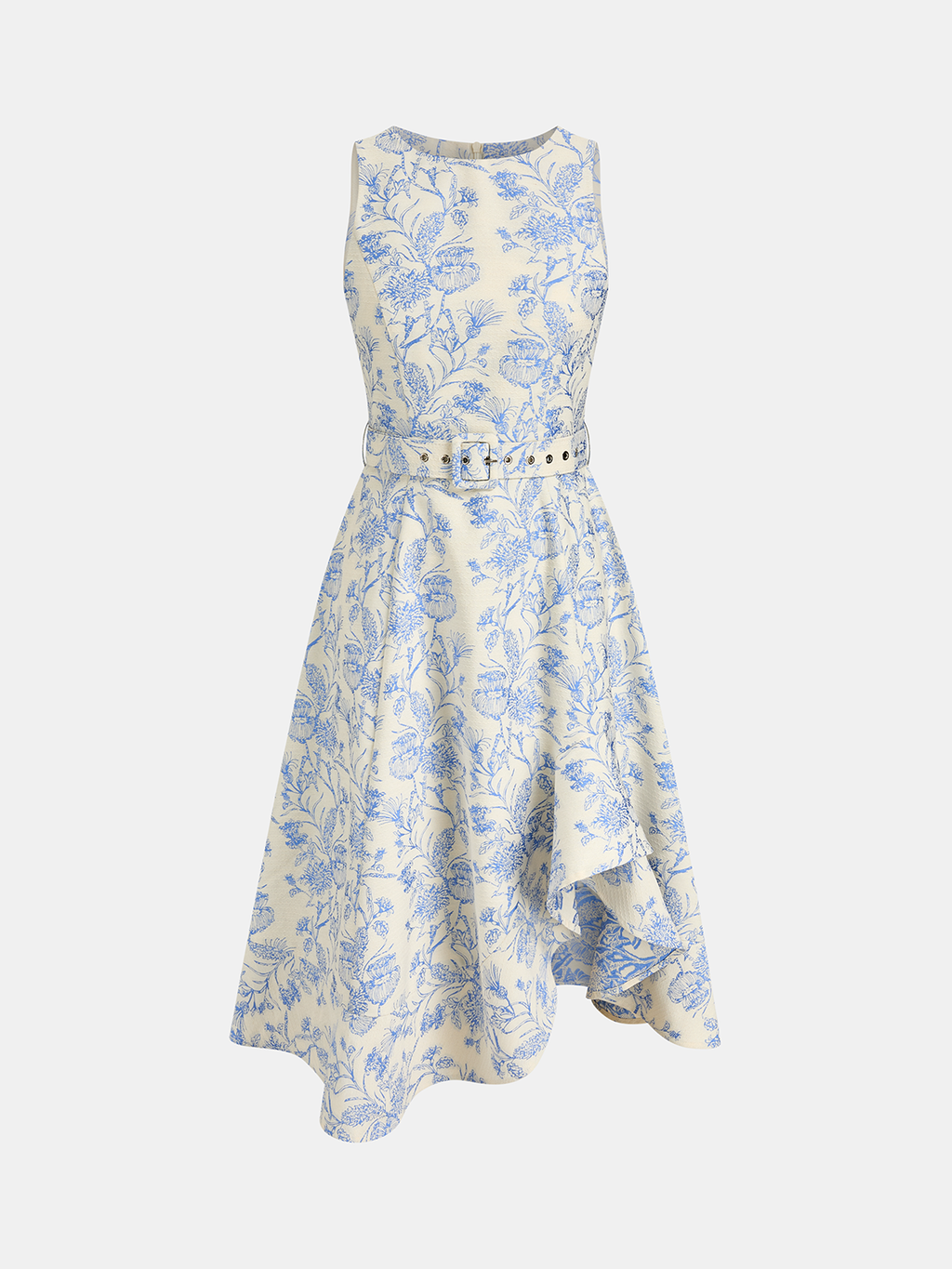Robe asymétrique fleurie sans manches avec ceinture