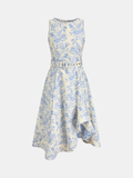 Robe asymétrique fleurie sans manches avec ceinture