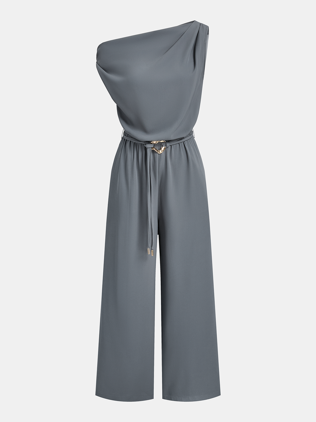 Einteiliger, drapierter Jumpsuit mit Gürtel und One-Shoulder-Träger