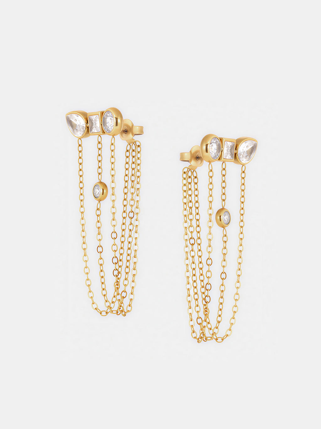 Boucles d'oreilles clous grappe pendantes à chaînes multi-pierres