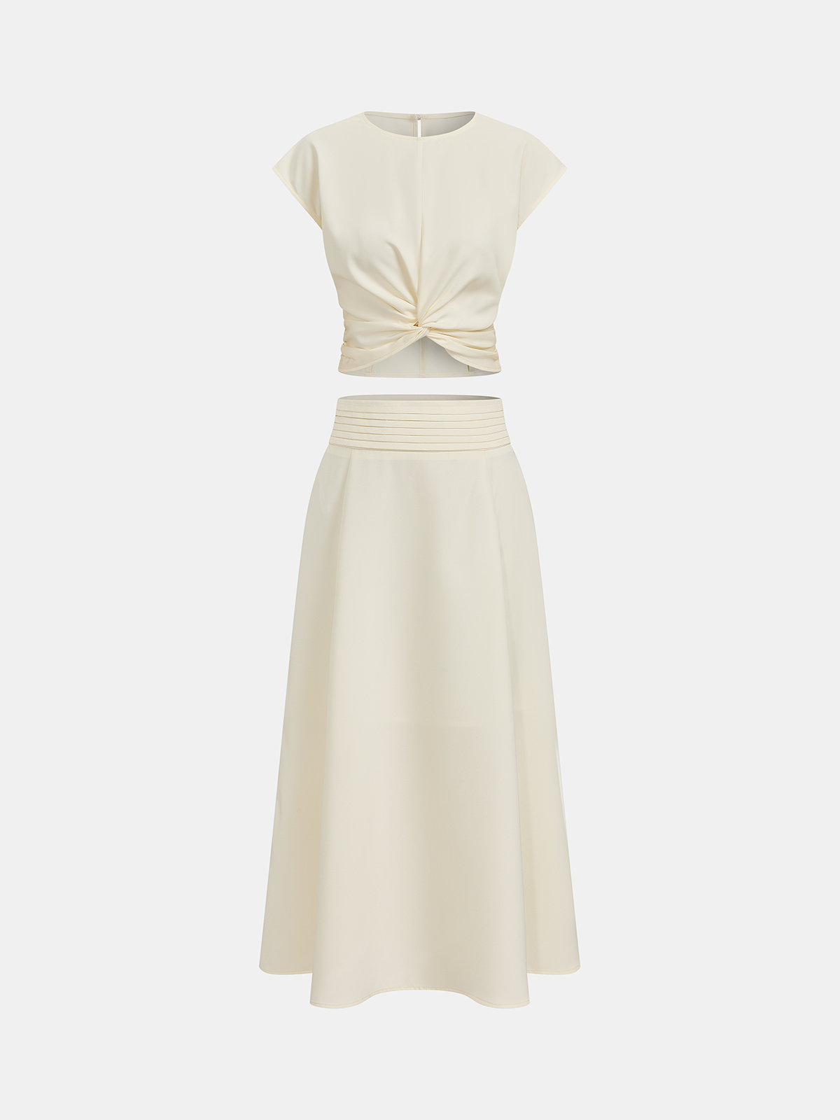 Ensemble crop top torsadé et jupe midi