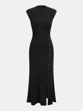 Robe longue en maille côtelée à manches courtes boutonnées