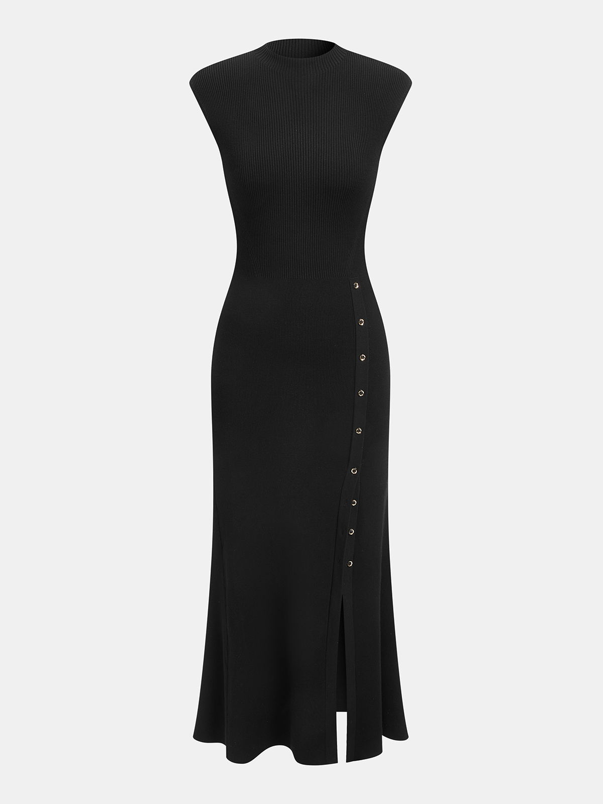 Robe longue en maille côtelée à manches courtes boutonnées
