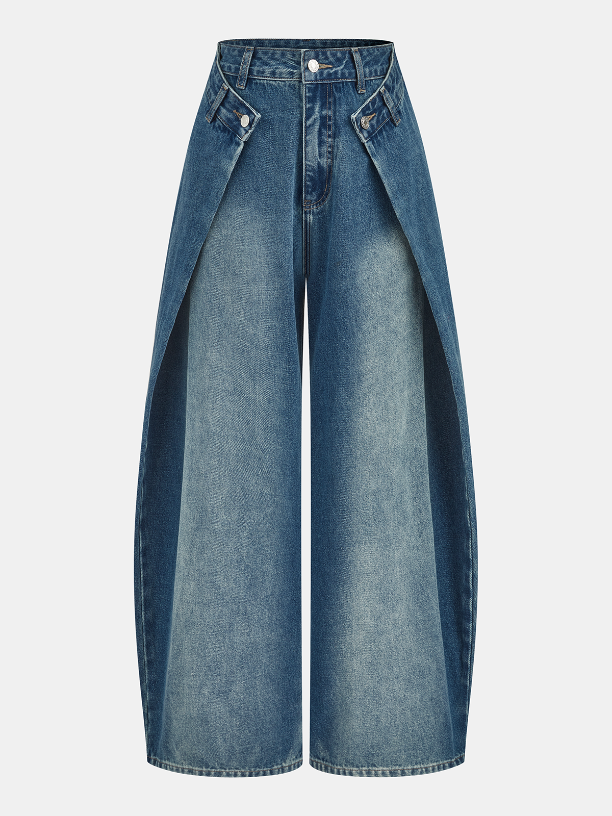 Mid-Waist Deconstructed Wide Leg Jeans
