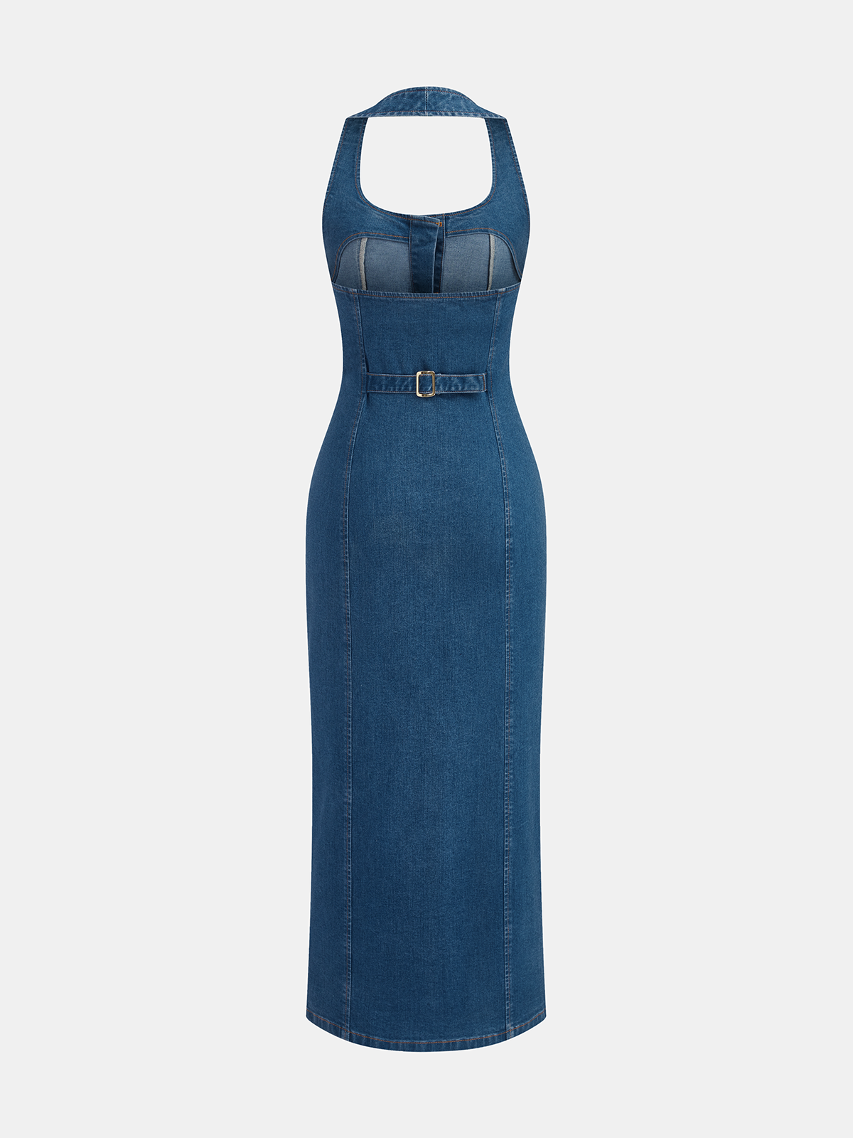 Robe longue en jean à licou boutonnée sur le devant