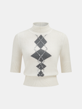 Verzierter Argyle-Rollkragenpullover aus Wollmischung