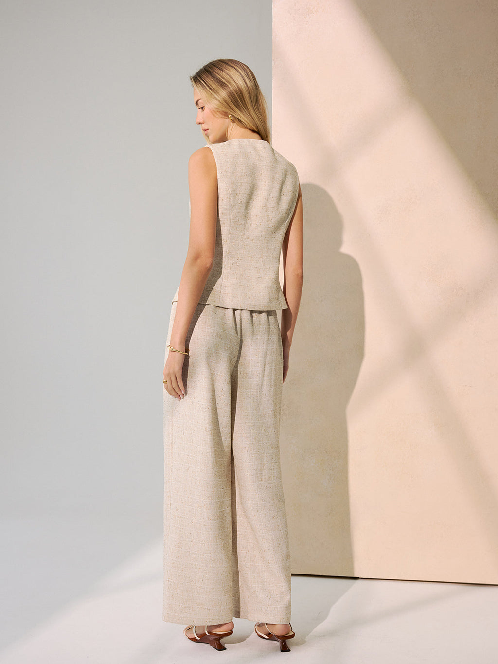 Ensemble Gilet à Boutons Métalliques et Pantalon Large