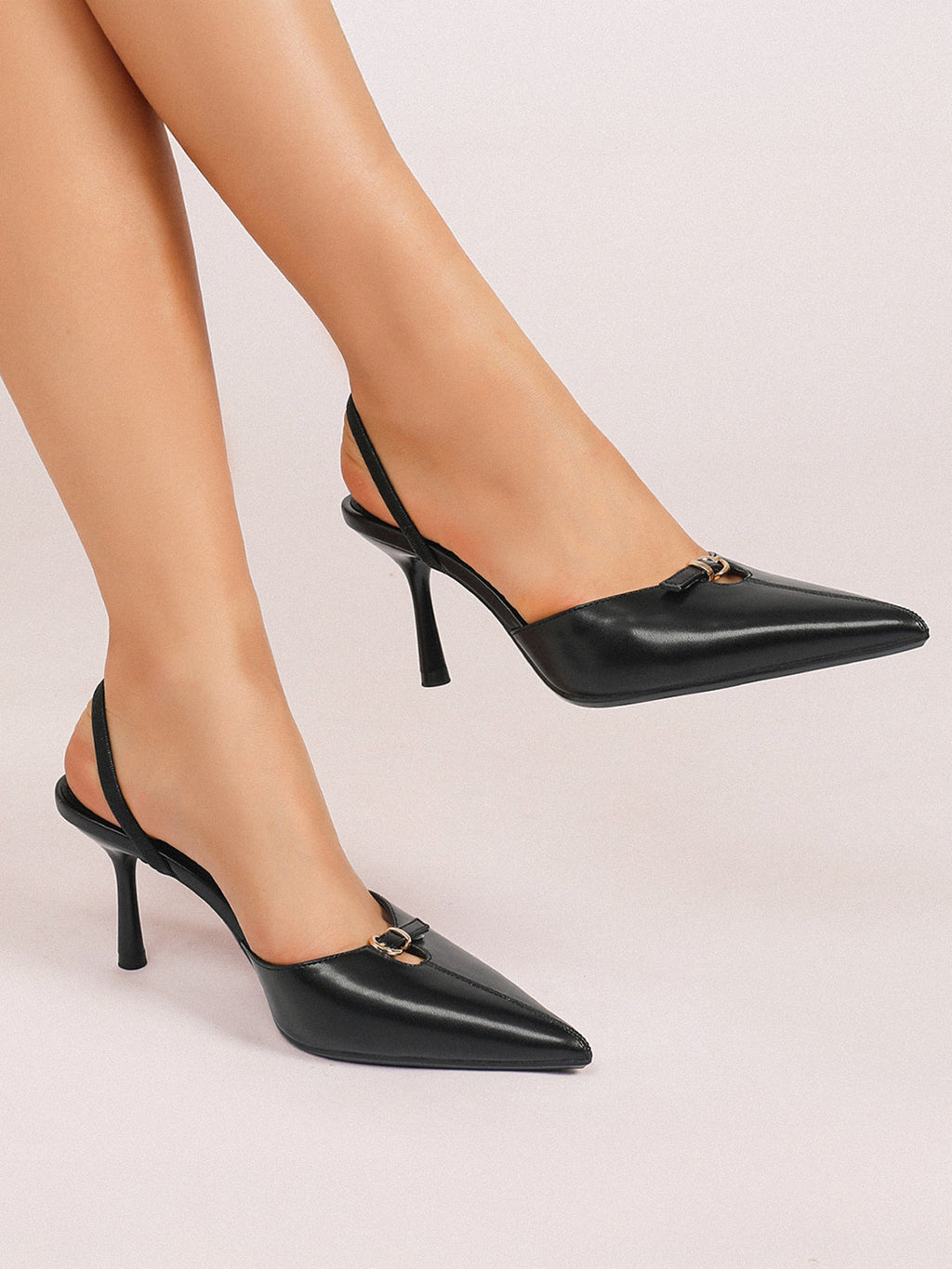 Buckle Detail Pointed-Toe Slingback Heels