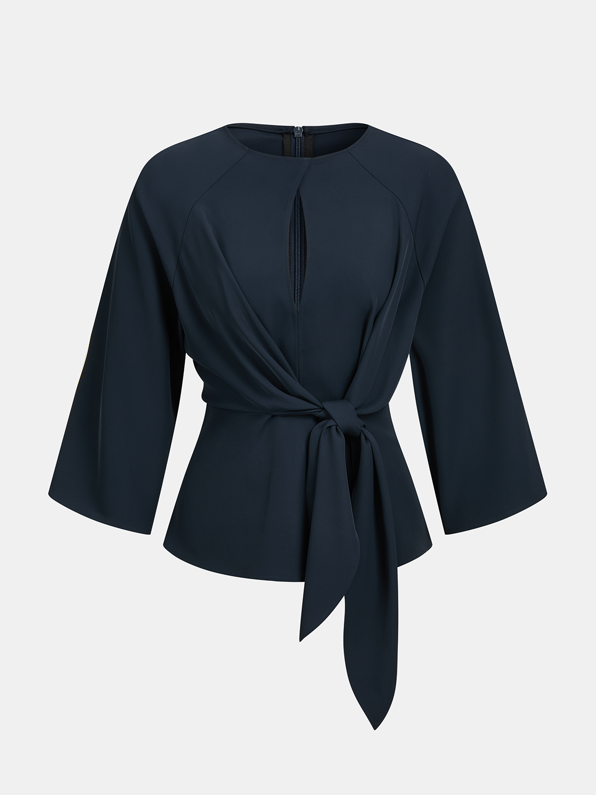 Bluse mit Schlüssellochausschnitt und Bindegürtel