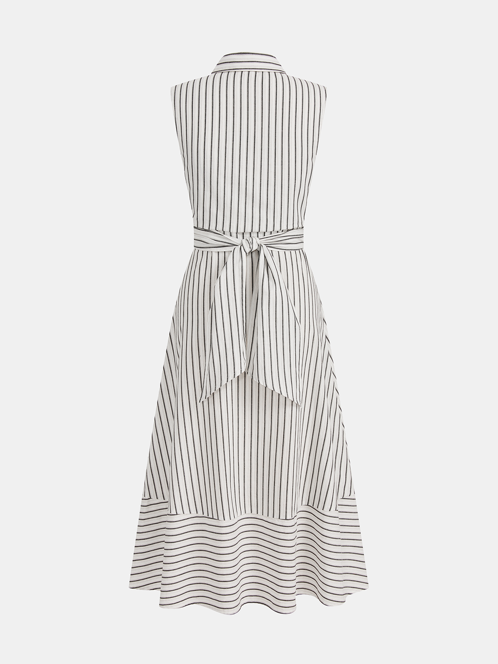 Robe midi sans manches rayée à col et ceinture à nouer