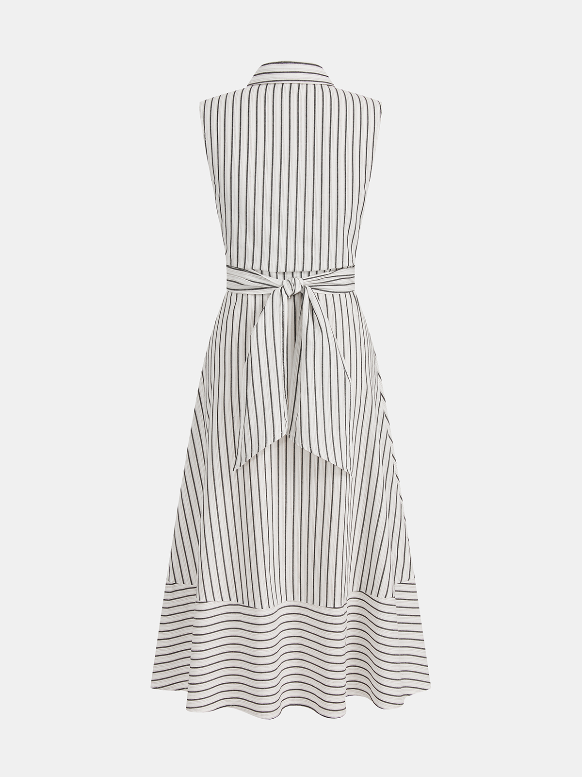 Robe midi sans manches rayée à col et ceinture à nouer