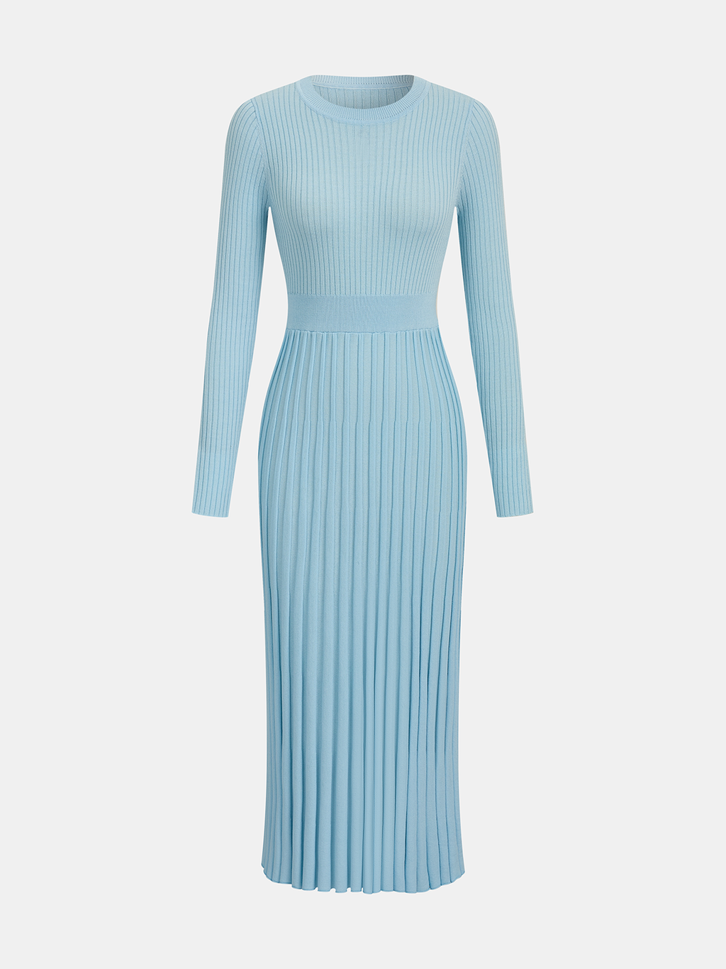 Robe longue en maille côtelée à manches longues