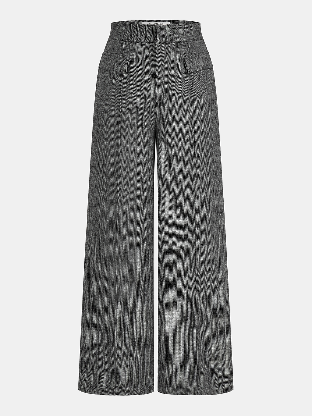 Herringbone Tweed Wide-Leg Pants