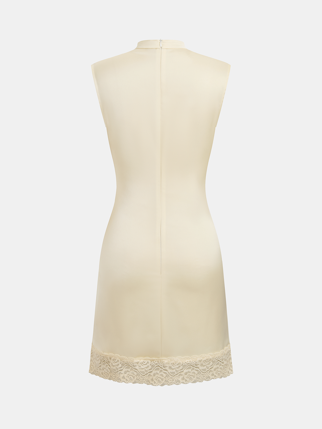 Mini-robe sans manches en satin bordée de dentelle