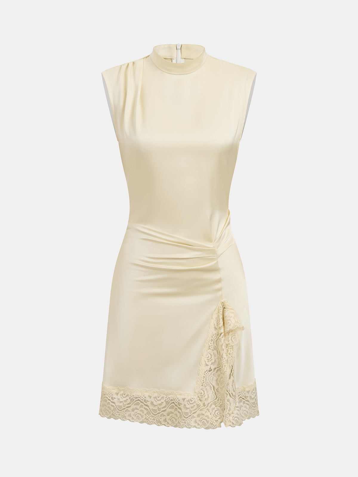 Mini-robe sans manches en satin bordée de dentelle