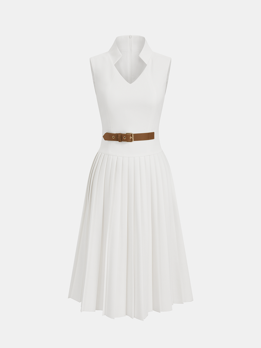 Robe plissée sans manches ceinturée à col