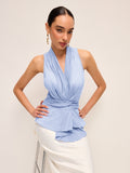 Cotton Draped Wrap Top With Back Bow