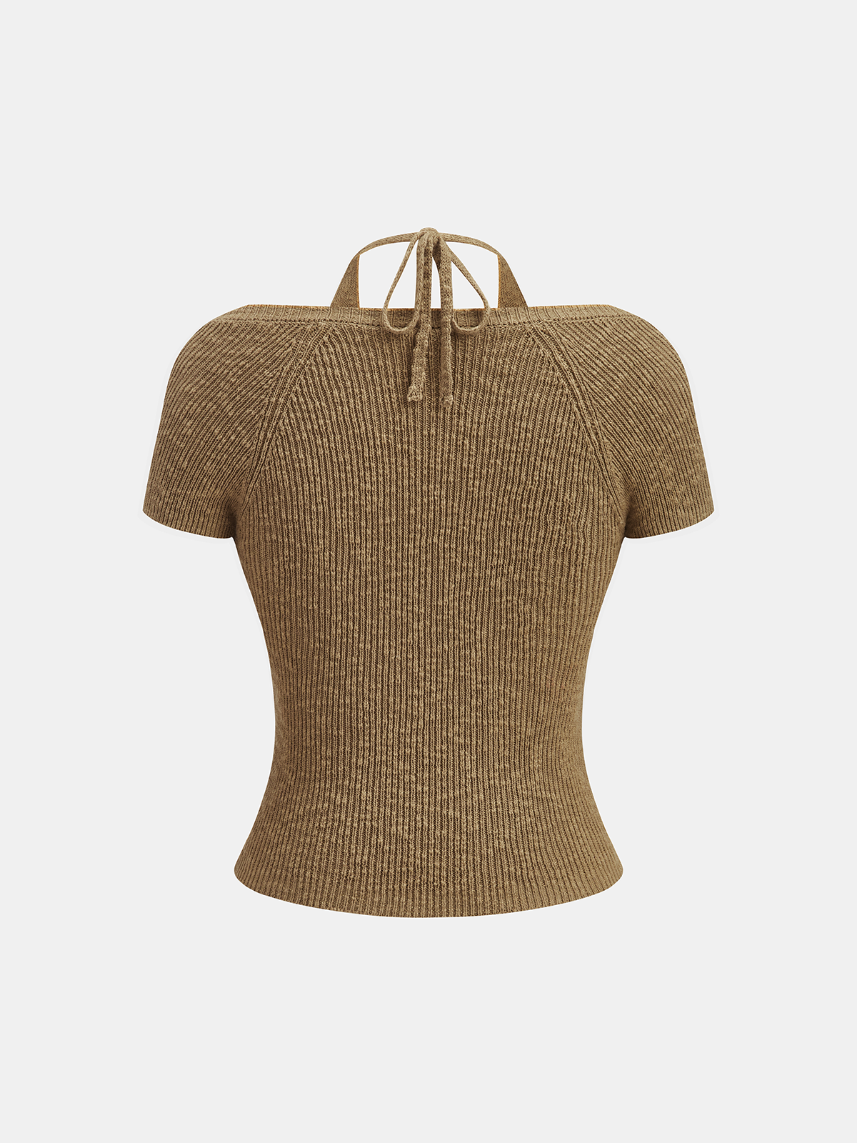 Neckholder-Wickel-Strick-Top mit kurzen Ärmeln