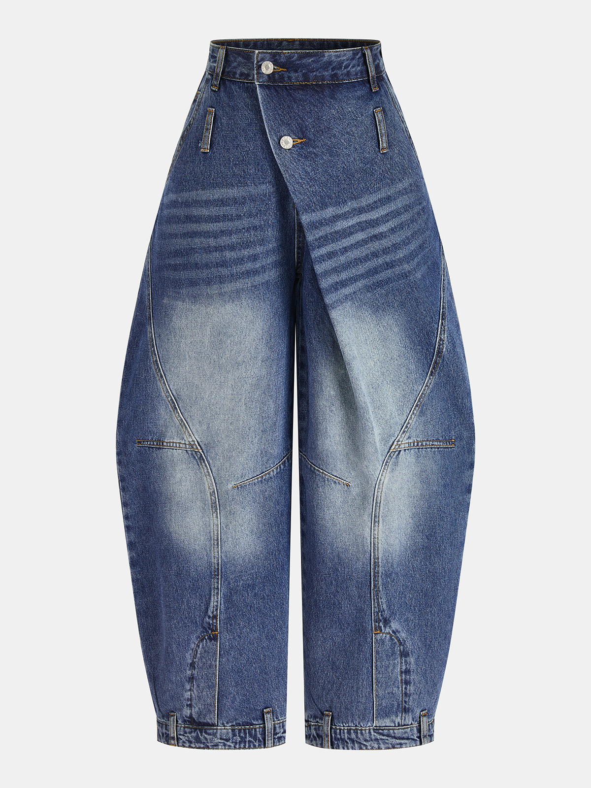 Asymmetrischer Bund Mid-Waist Ballon-Jeans