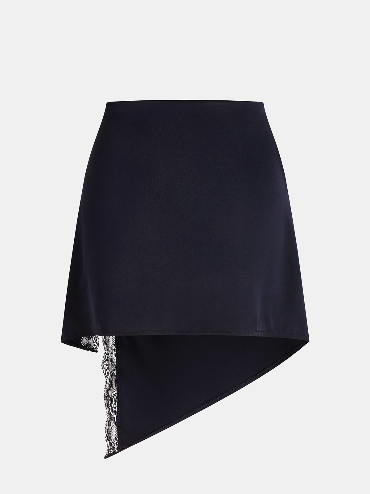 Mini-jupe asymétrique en satin à ourlet en dentelle