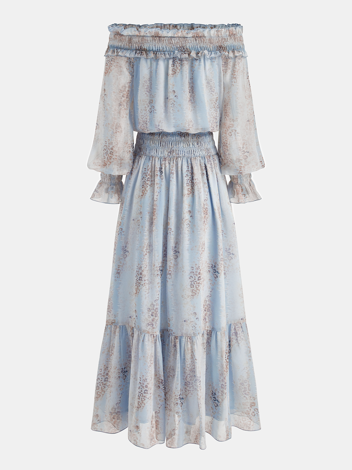 Off-Shoulder Maxi-Kleid mit Rüschen und Blumenmuster