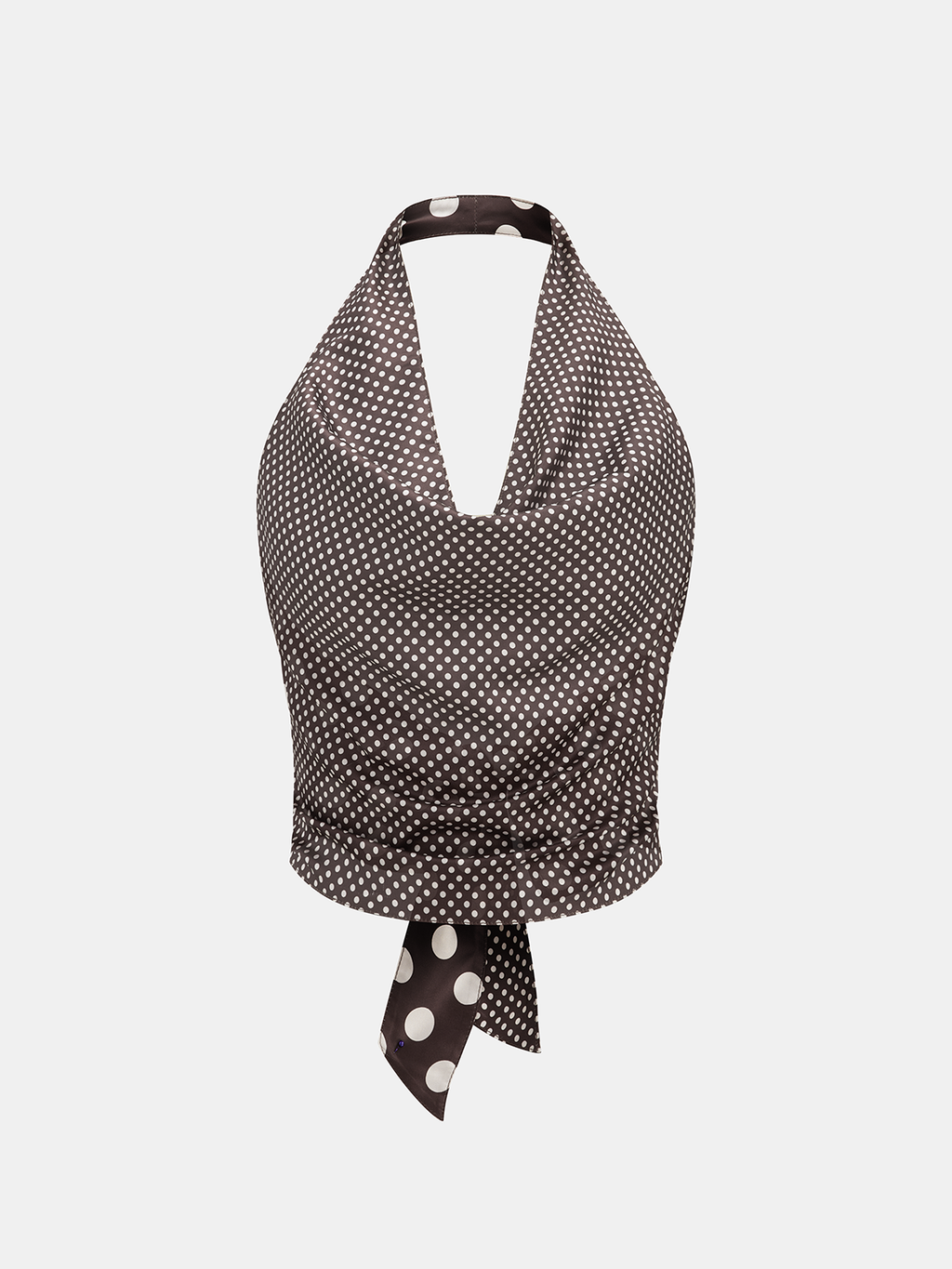 Top en satin dos nu à pois et col licou
