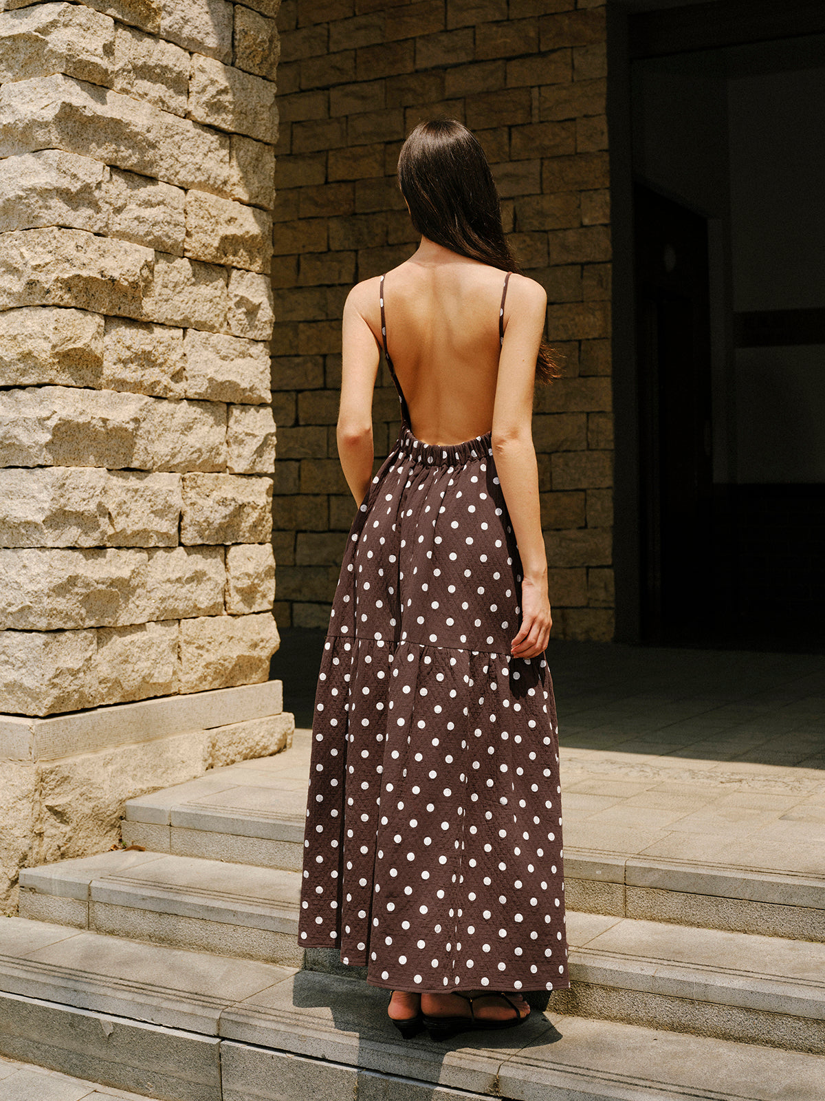Robe dos nu en coton à pois