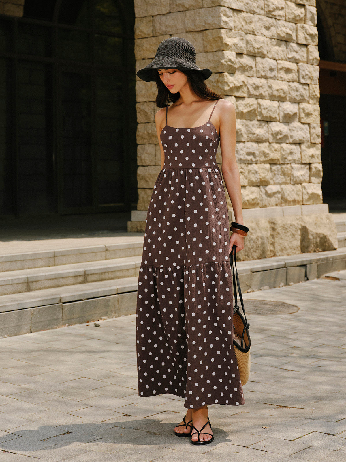 Robe dos nu en coton à pois
