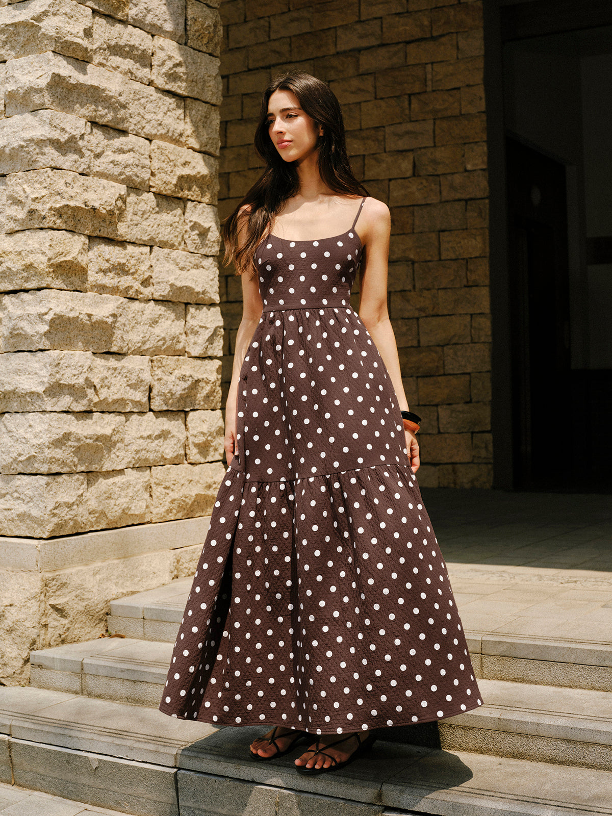 Robe dos nu en coton à pois