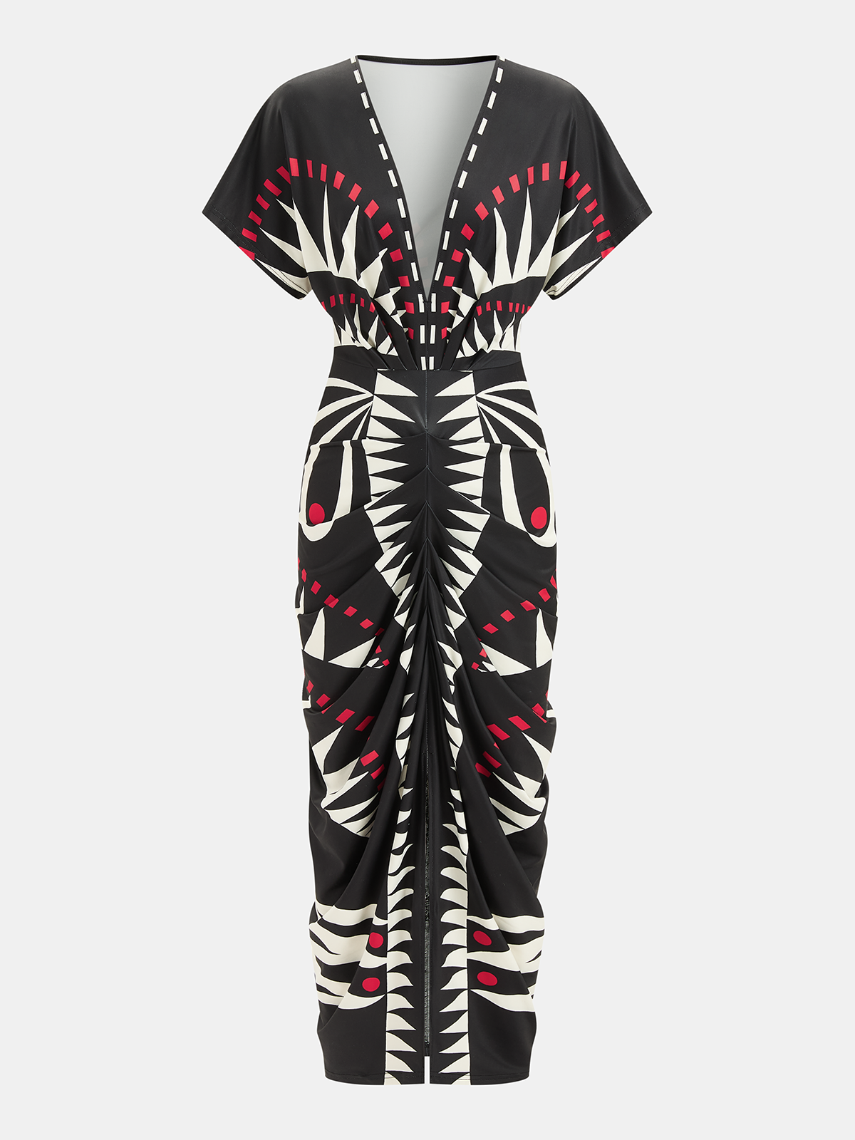 Robe midi à imprimé géométrique et décolleté en V profond