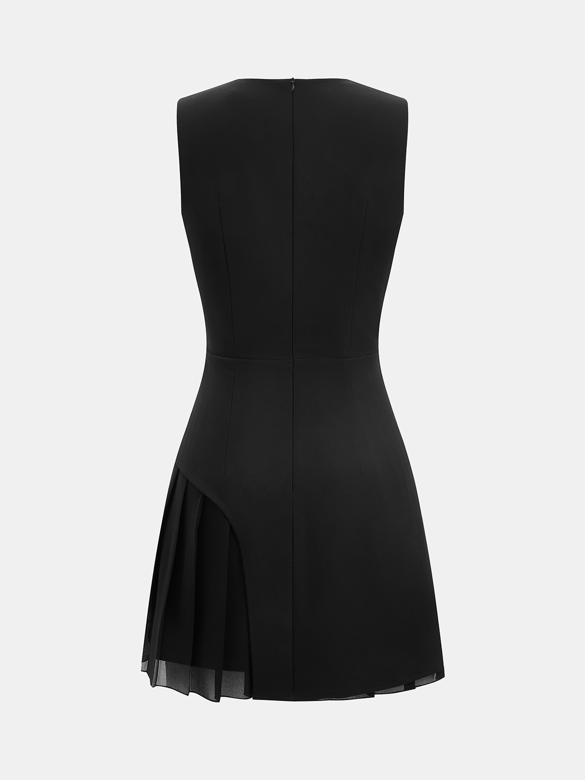Robe courte sans manches à ourlet plissé et détails boutonnés