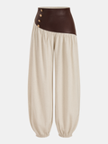 High-Waist-Hose mit Kunstleder-Panel und Ballon-Bein