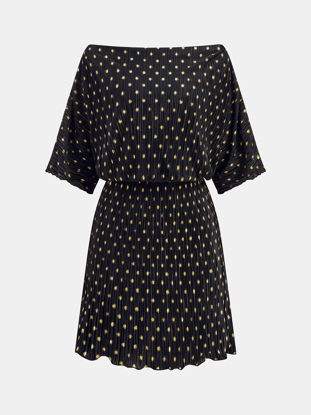 Trägerloses gepunktetes Mini-Faltenkleid