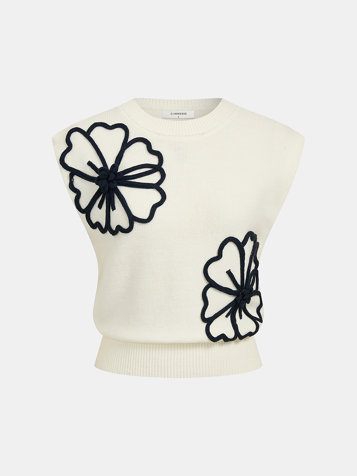 Gestrickte Weste mit floraler 3D-Applikation