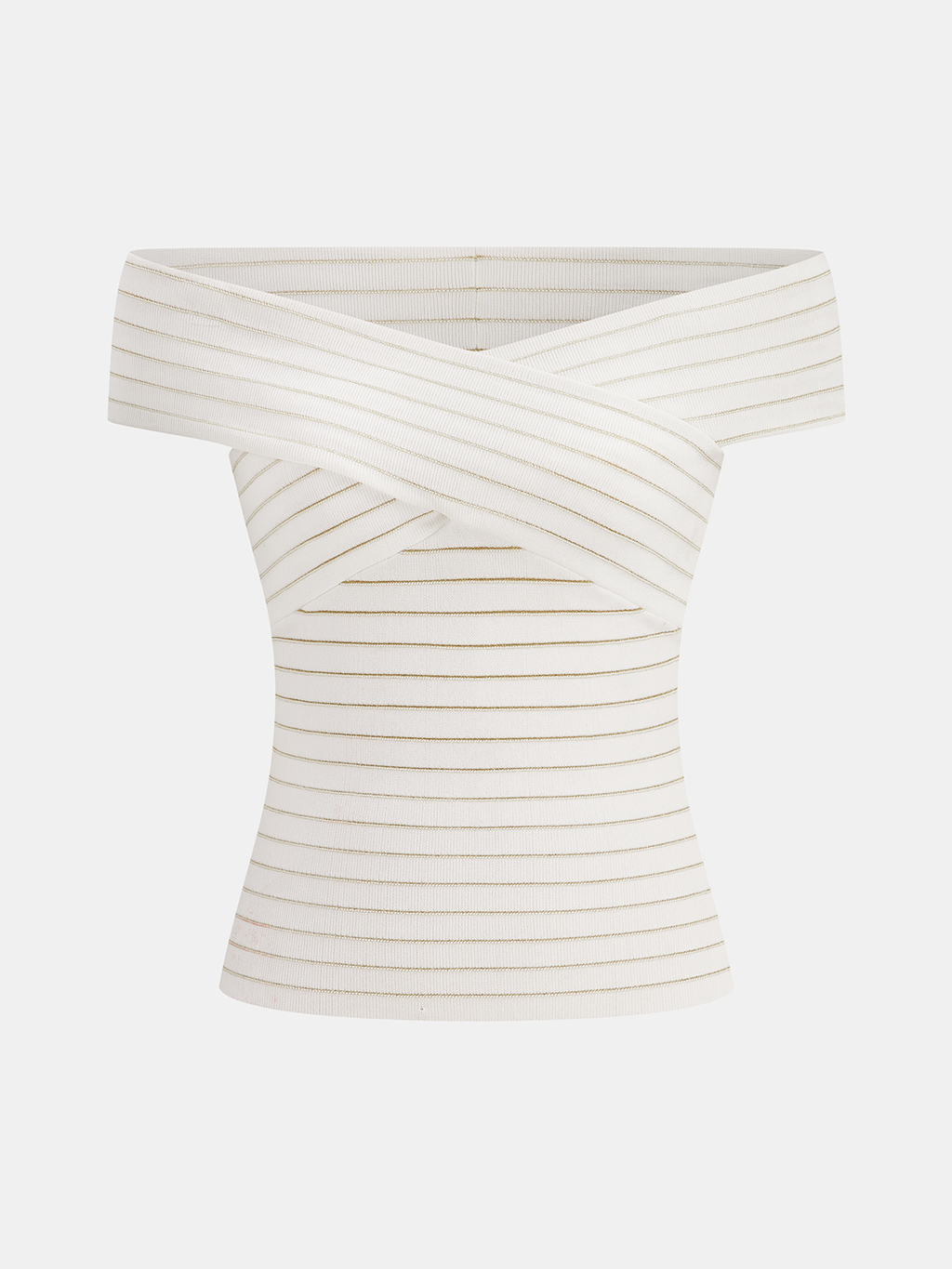 Off-Shoulder Wickelstrickoberteil mit Streifenmuster