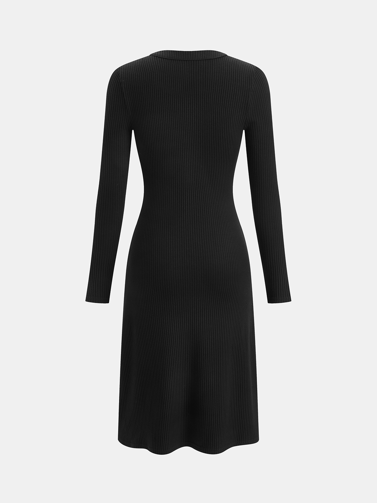 Robe midi en maille côtelée boutonnée à manches longues