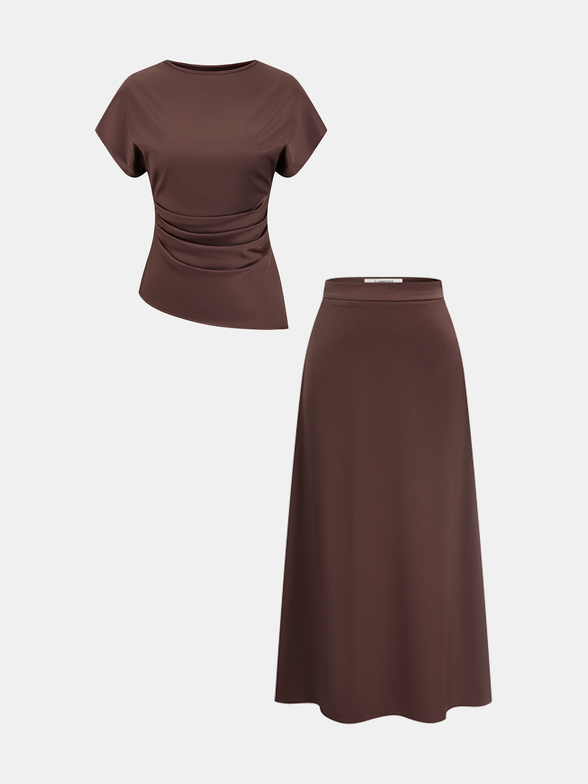 Ensemble haut drapé asymétrique et jupe midi